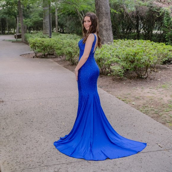 Johnathan Kayne 9213 Royal Blue Prom Dress - Picture 3 of 7